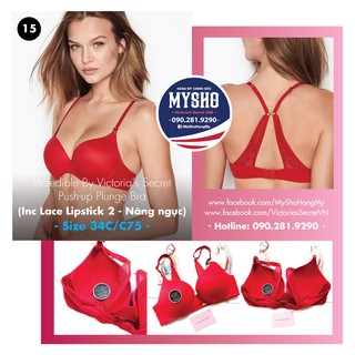 [USA 34C/C75] - Áo lót đỏ phối ren (15) nâng ngực, Incredible siêu xinh, Inc Lace Lipstick - Victoria's Secret USA