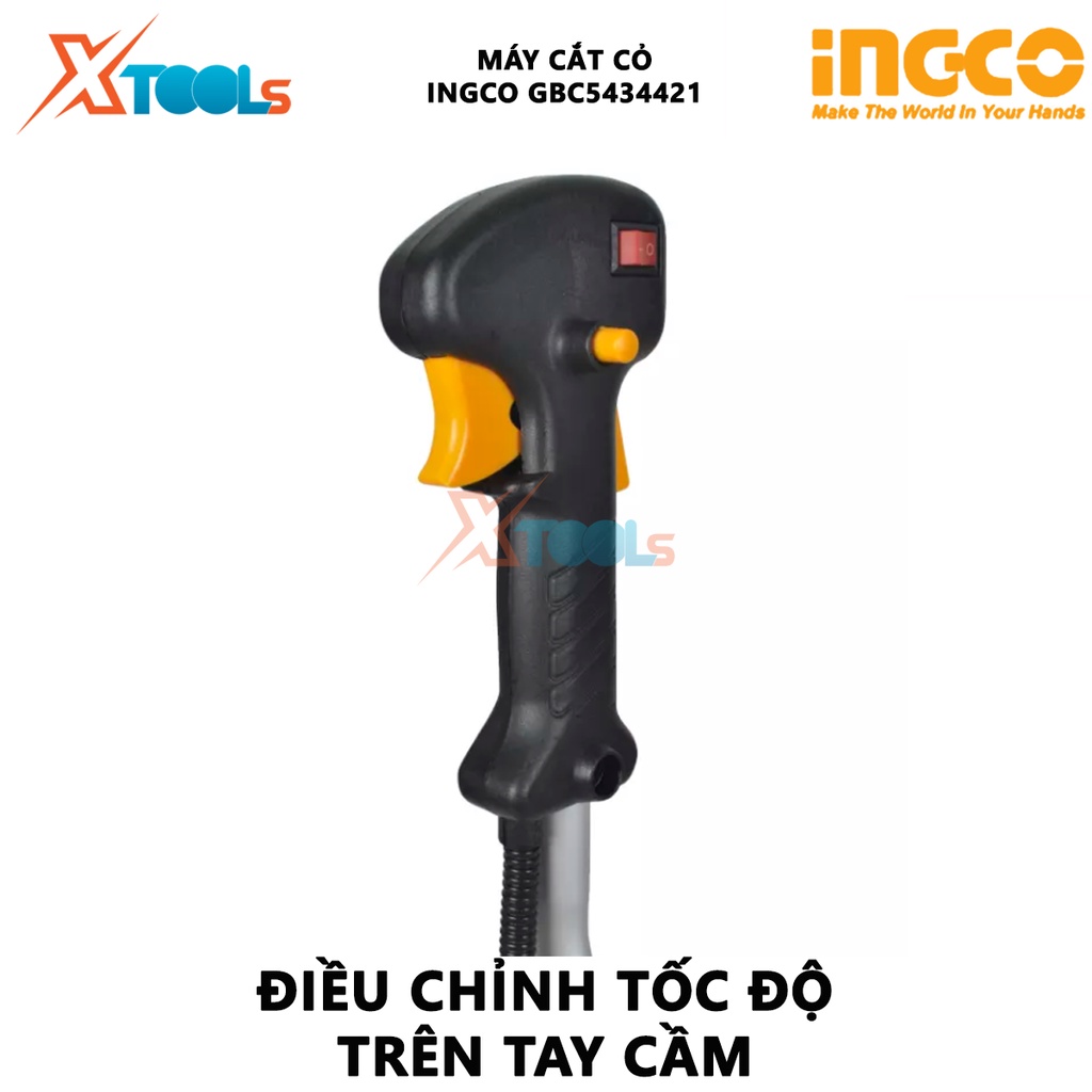 Máy cắt cỏ cầm tay INGCO GBC5434421 | máy cắt cỏ 2 thì 1.25Kw(2HP), Đường kính lưỡi 255mm (3 răng), Độ cắt tối đa 420mm