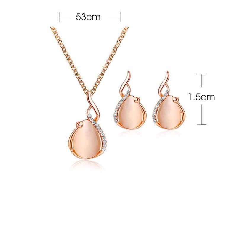 Bộ vòng cổ + Bông Tai Mạ Vàng Hồng Đính Đá Opal Sang Trọng