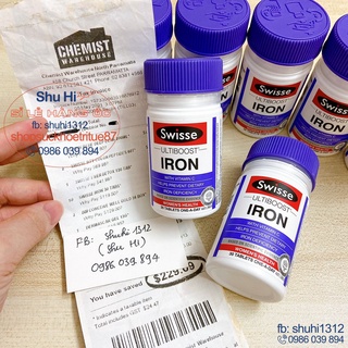 Viên uống sắt swisse ultiboost iron với vitamin c, tảo xoắn 30 viên, bổ sung sắt hữu cơ của úc