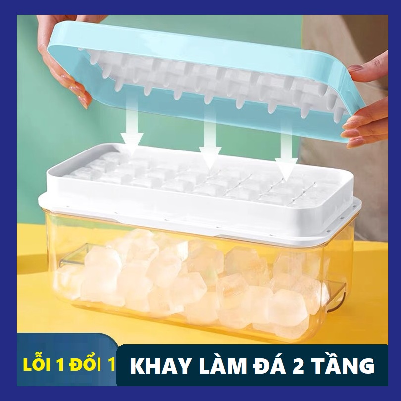 Khay đá Silicon có nắp, khuôn làm đá silicon 32 viên kèm hộp trữ đá cao cấp