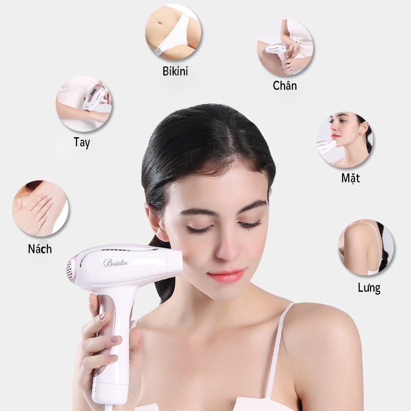 Máy Triệt Lông Vĩnh Viễn Cầm Tay Mini Cá Nhân Tại Nhà Công Nghệ IPL Bosidin D-1119 Anh Quốc, Có Kèm Đầu Trẻ Hóa Da