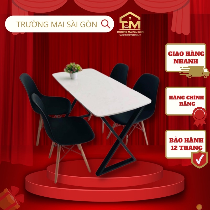 bộ bàn ăn 4 ghế thông minh hiện đại Trường Mai khung sắt sơn tĩnh điện chống gĩ mặt MĐF chống ẩm cực tốt