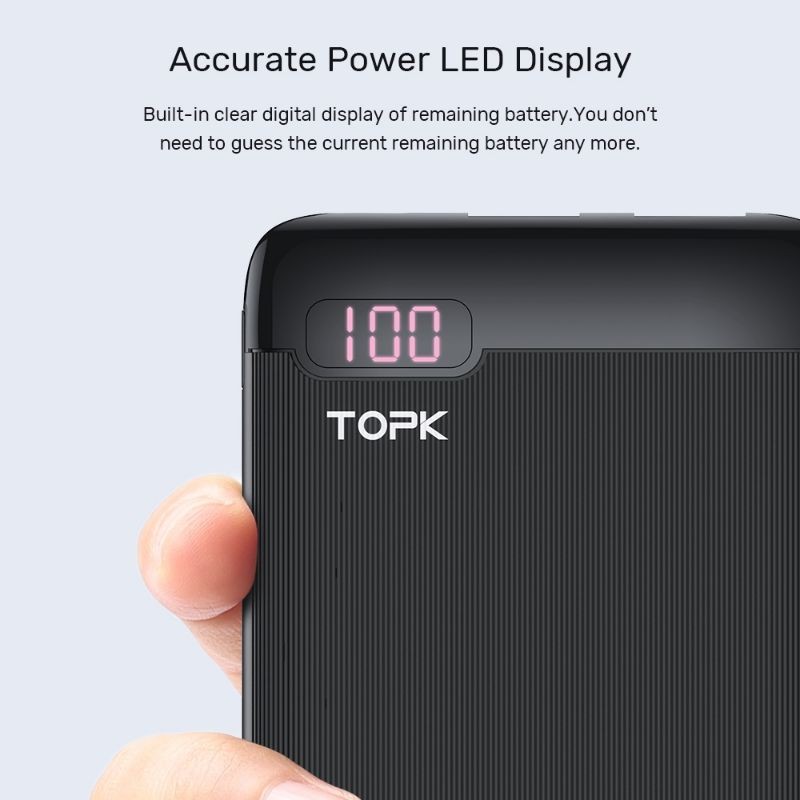 Pin Sạc Dự Phòng TOPK 10000mAh Có Đèn LED Cho Xiaomi Huawei iPhone 12 Samsung