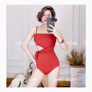 𝗛𝗥𝟮𝟭 Bikini Đồ Bơi Nữ Một Mảnh Liền Thân Thắt  Eo Chắc Chắn Sang Chảnh Quyến Rũ - Màu Cam Sẫm [Vải Hàn Quôc]