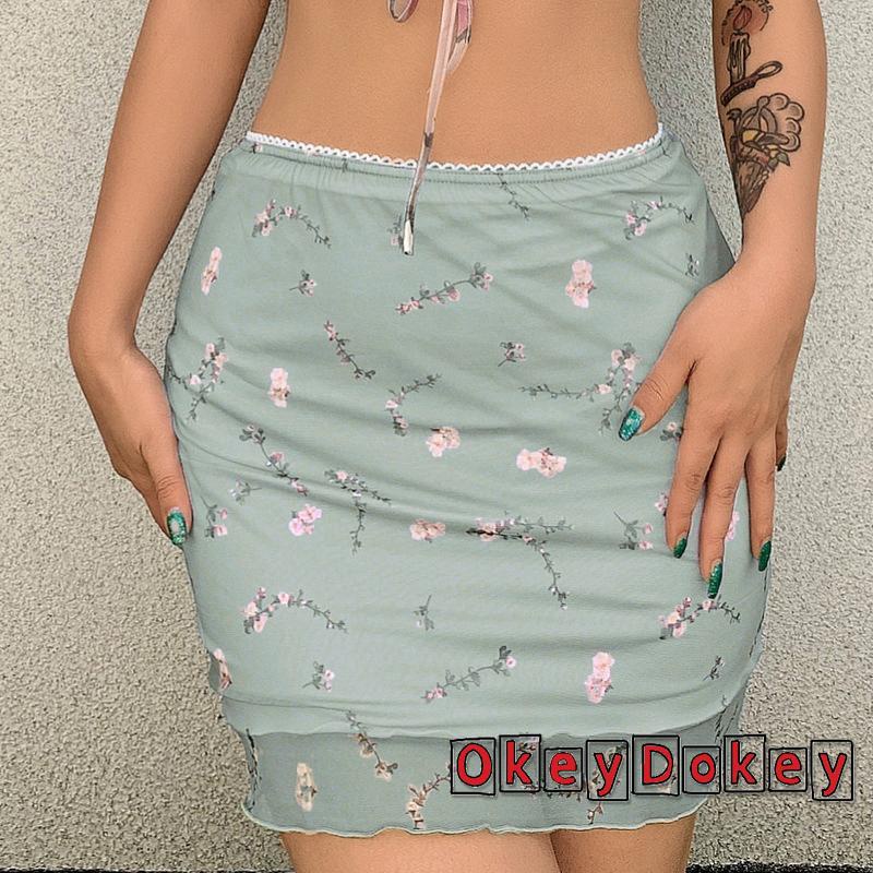 Chân Váy Ngắn Hai Lớp Lưng Cao Thoáng Khí In Họa Tiết Hoa/ Kẻ Sọc Y2K Thời Trang Mùa Hè Cho Nữ