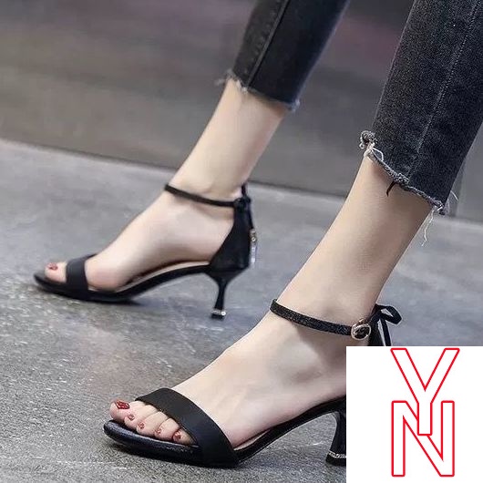 Giày Sandal Cao Gót Quai Ngang Màu Xanh Dương Thời Trang Mùa Hè Mới 2021
