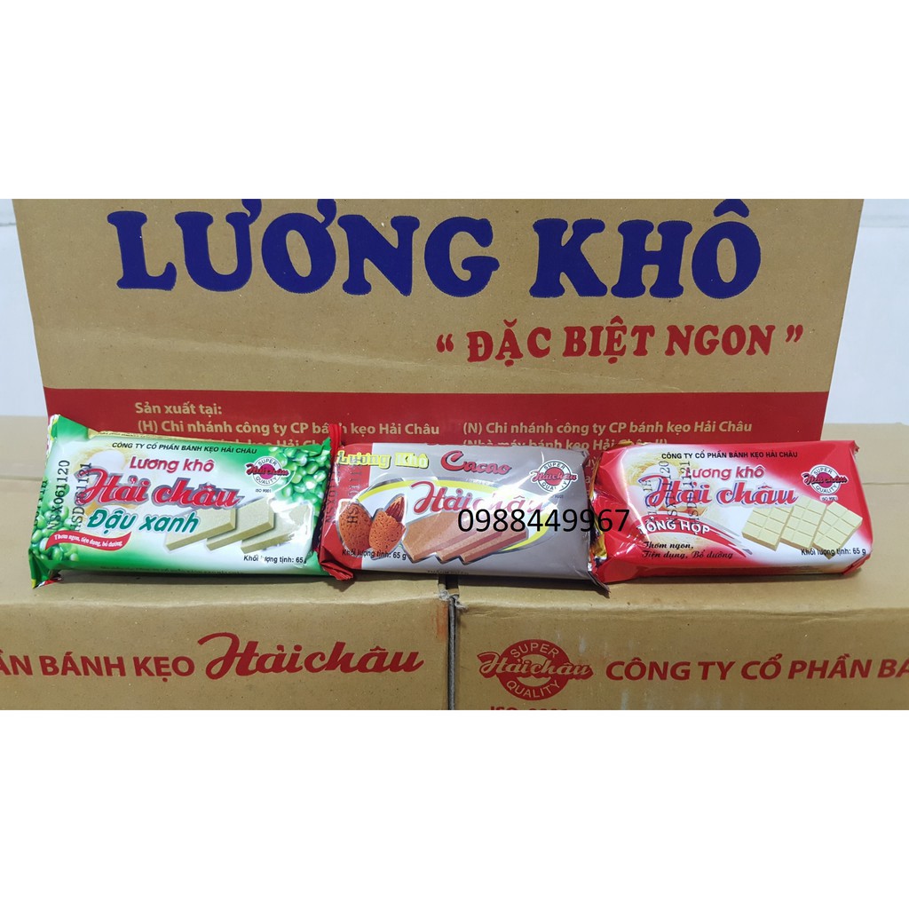 NH27 HDF [RẺ VÔ ĐỊCH] Thùng 100 gói Lương Khô Hải Châu vị đậu xanh/ cacao/ tổng hợp/ dinh dưỡng 65g 25