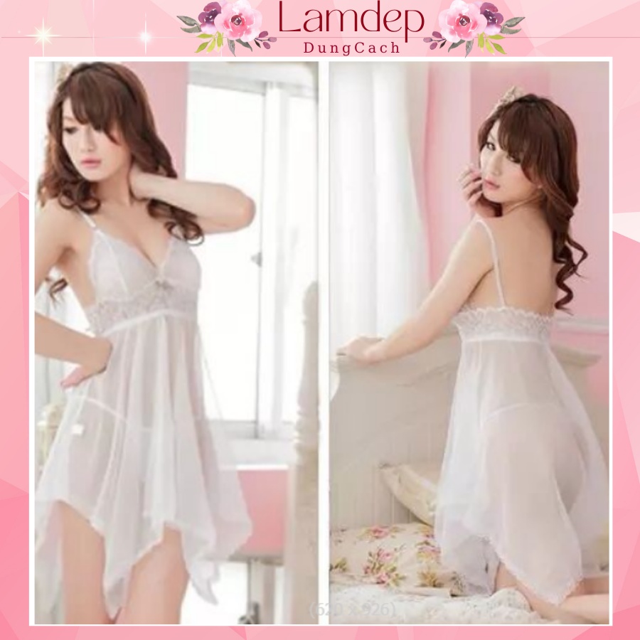Váy ngủ sexy gợi cảm - Đầm ngủ xuyên thấu 2 dây kèm quần chip SX Mỏng