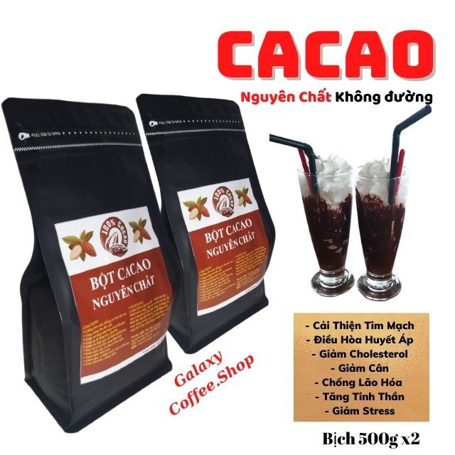 [KHÔNG ĐƯỜNG ] Combo 1kg 2 Bịch 500gr Bột Cacao Nguyên Chất 100% -Thơm Ngon Đậm Vị