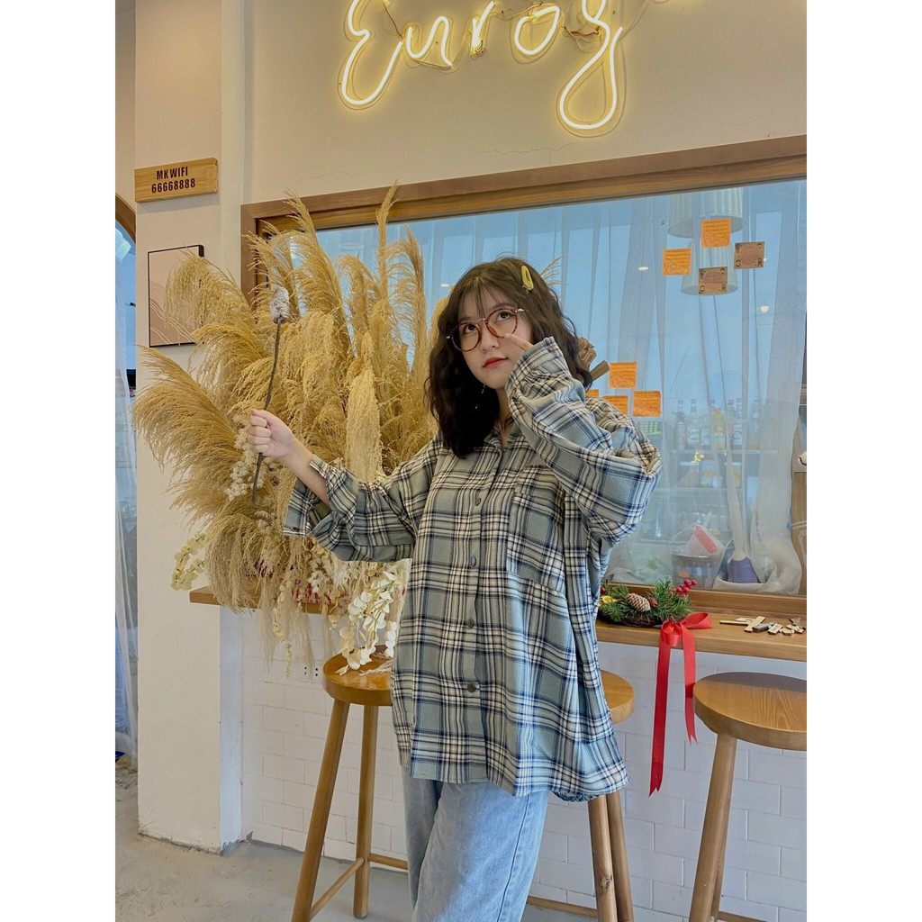 ÁO SƠ MI KẺ NỮ FORM RỘNG SIÊU KUTE