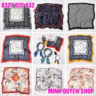 Khăn Turban Bandana Họa Tiết Sang Trọng Chất Liệu Lụa Satin Kích Khổ Lớn 70x70 cm Đa Công Dụng
