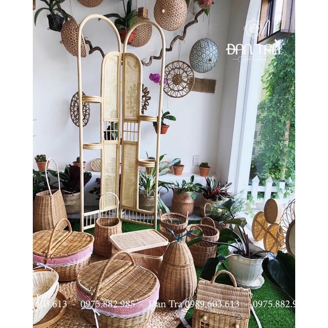 Giỏ Picnic Mây Quai Sắt ĐAN TRÀ - Decor Mây Tre Đan