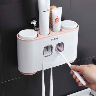 Kệ treo bàn chải nhả kem đánh răng tự động dán tường cao cấp ecco