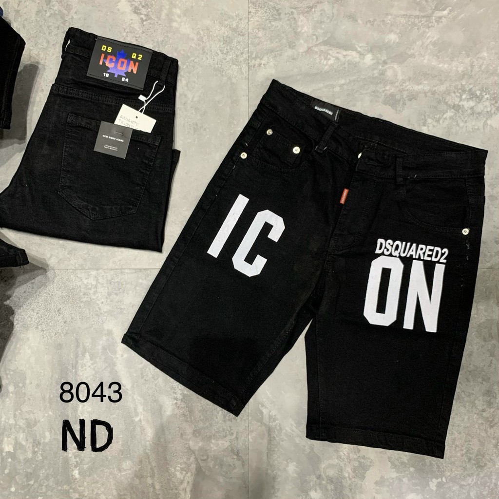 Quần bò ngố nam dsq2 chữ giữa quần màu đen,chất jean co giãn nhẹ quần short nam có đủ sz 40-75kg mẫu hot trend 2021