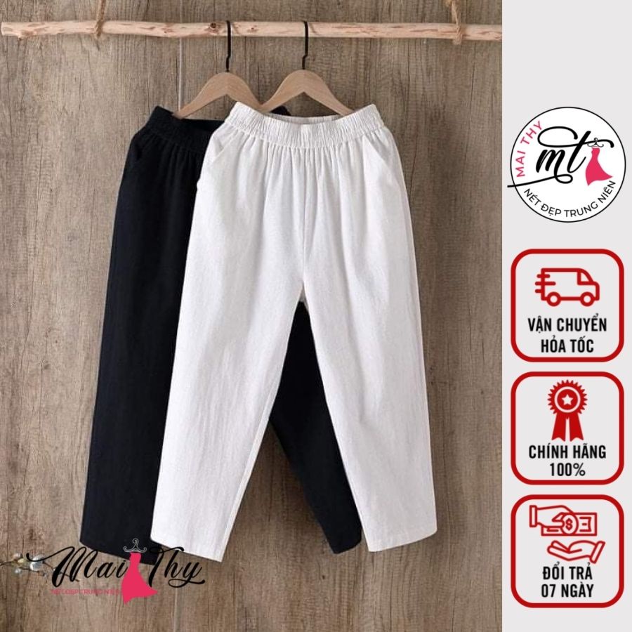 Quần Trung Niên Q004, Mẫu Quần Dài Nữ Form Rộng Ống Suông Thiết Kế Mới Chất Thun (LINEN) Cao Cấp | Thời Trang Mai Thy