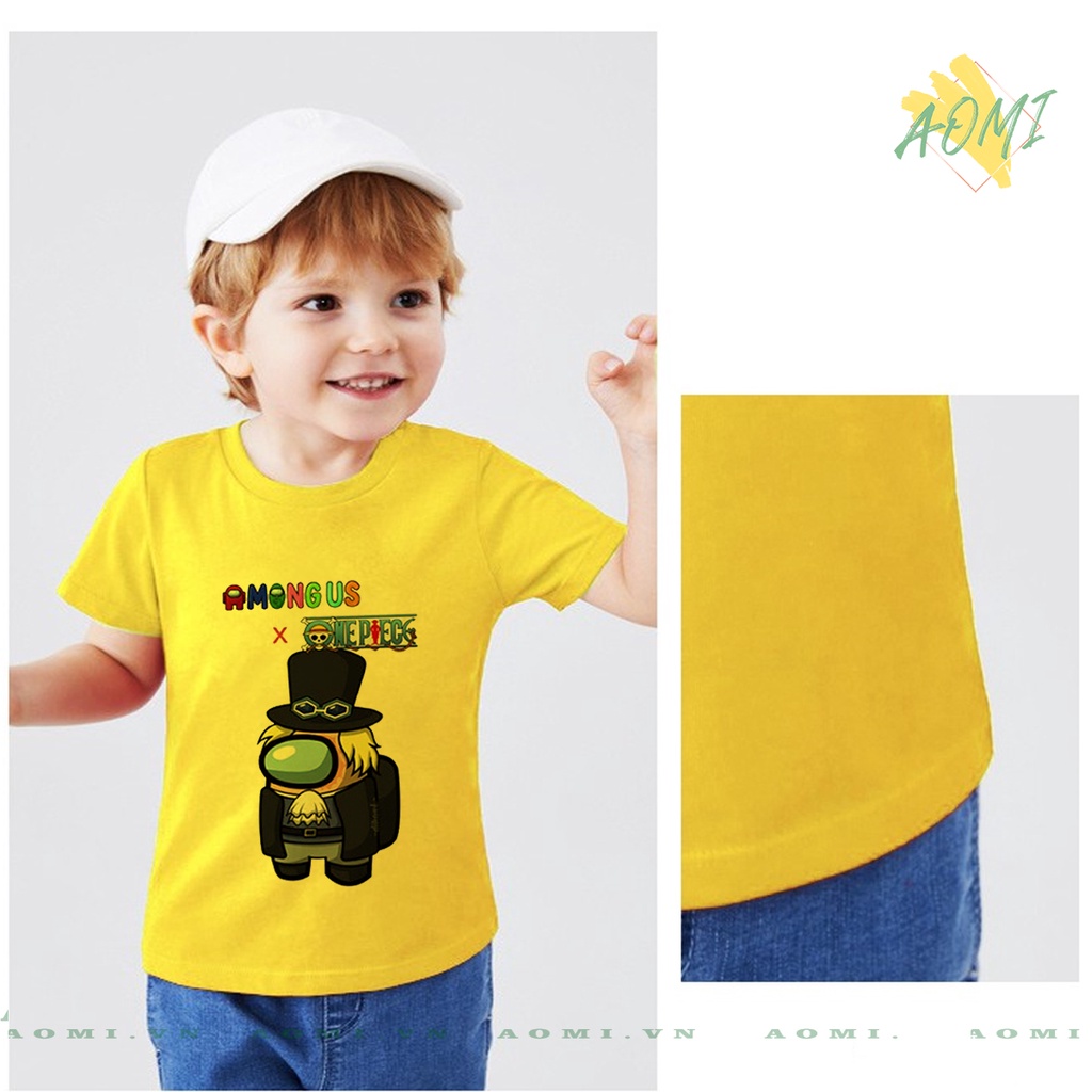 ÁO THUN Among Us x One Piece UNISEX PHÔNG VÀNG TAY NGẮN NAM NỮ GIA ĐÌNH CẶP ĐÔI SIZE TRẺ EM BÉ TRAI GÁI AOMIVN