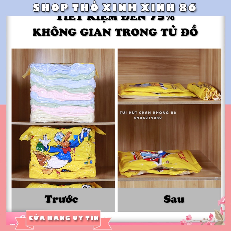 Túi Hút Chân Không Đựng Quần Áo Ép Tay Hút Máy Vuông Đáy Siêu Rộng TD889