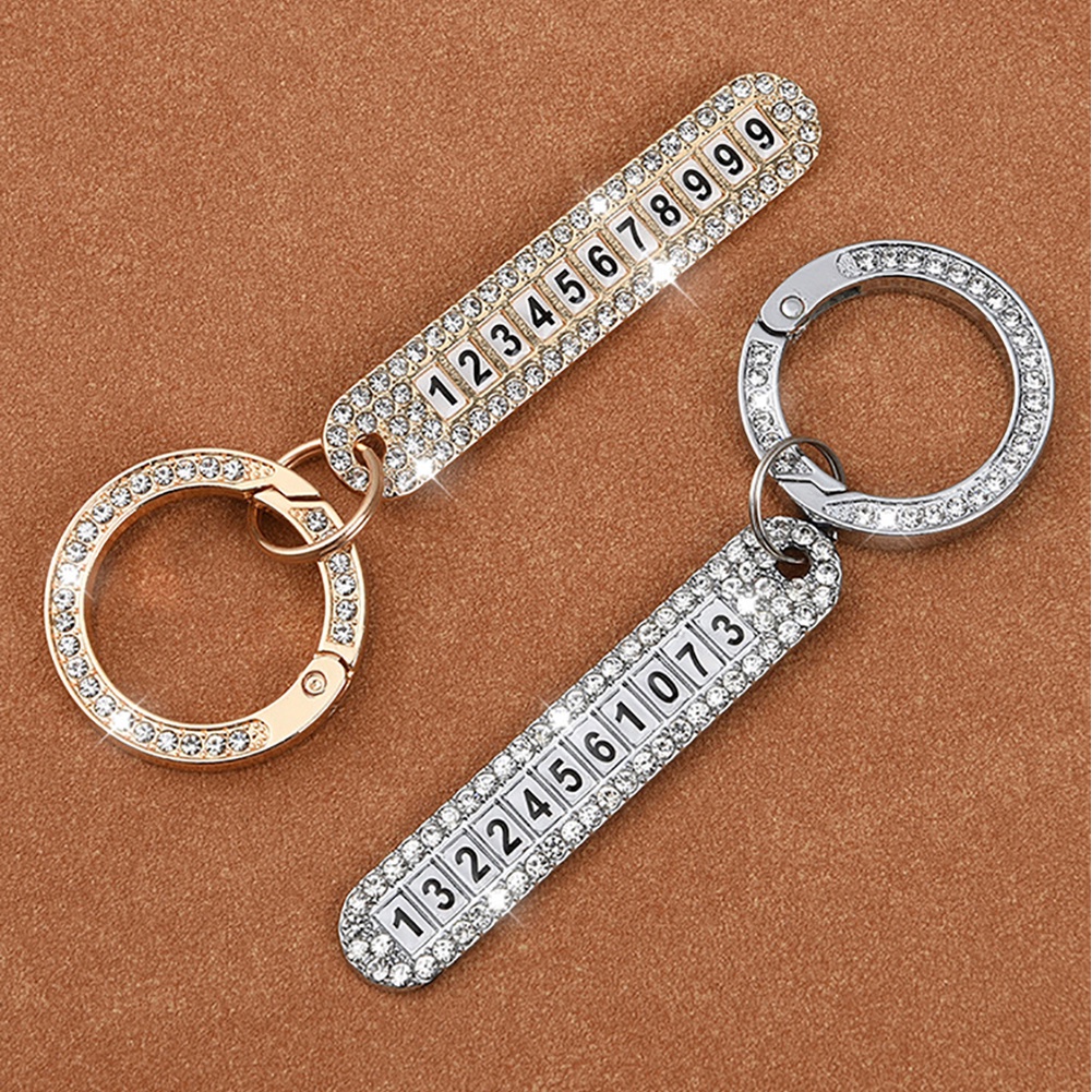 Móc Chìa Khóa Xe Hơi Đính Đá Có Mặt Số Điện Thoại Chống Thất Lạc Thời Trang Cho Nam Và Nữ