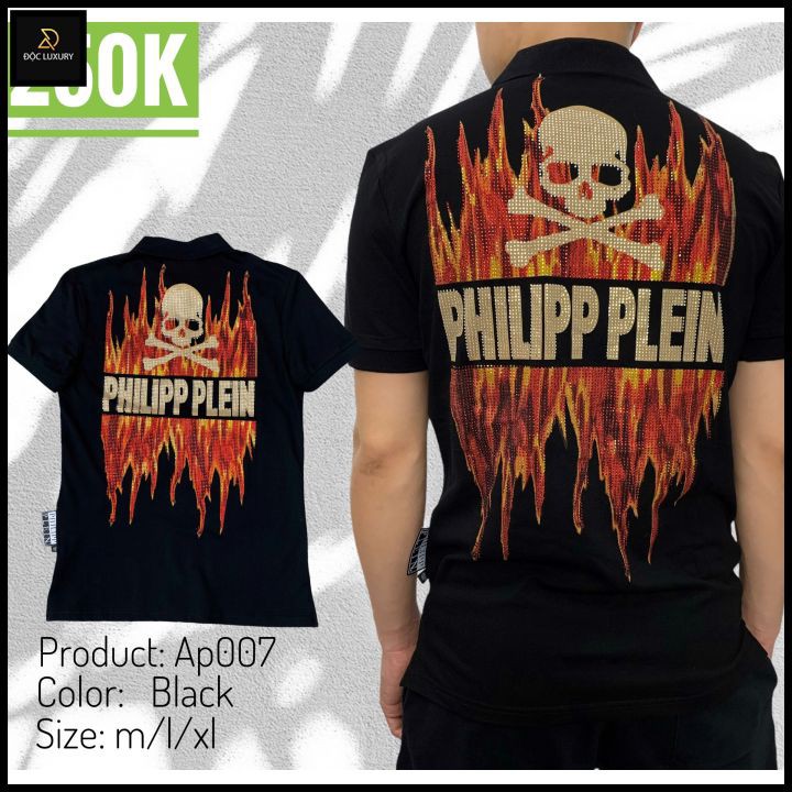 Áo polo nam form rộng họa tiết đính đá chất liệu cotton cao cấp PHILIPP