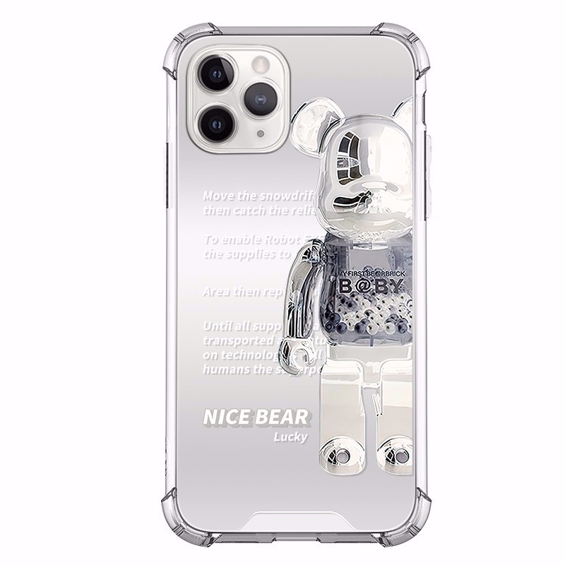 Ốp điện thoại tráng gương họa tiết khối xếp hình gấu cho iPhone13 ProMax 11 12