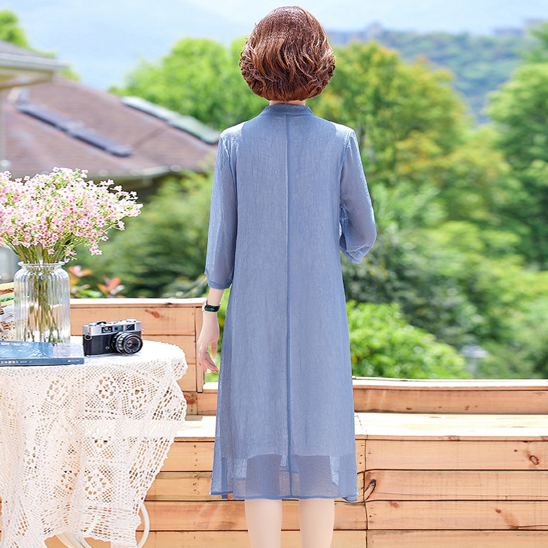 Đầm Trung Niên D395, Mẫu Đầm Cho Mẹ Trung Niên Chất Chiffon Form Rộng Tay Lỡ Sang Trọng | Thời Trang Trung Niên U50+