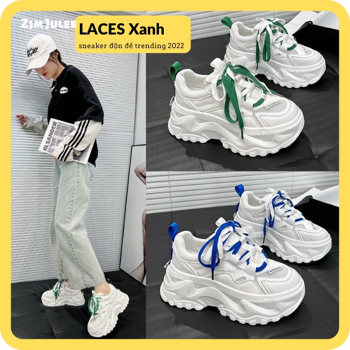 Giày thể thao nữ LACES xanh 2022 phong cách Hàn Quốc năng động - sneaker độn đế 5cm