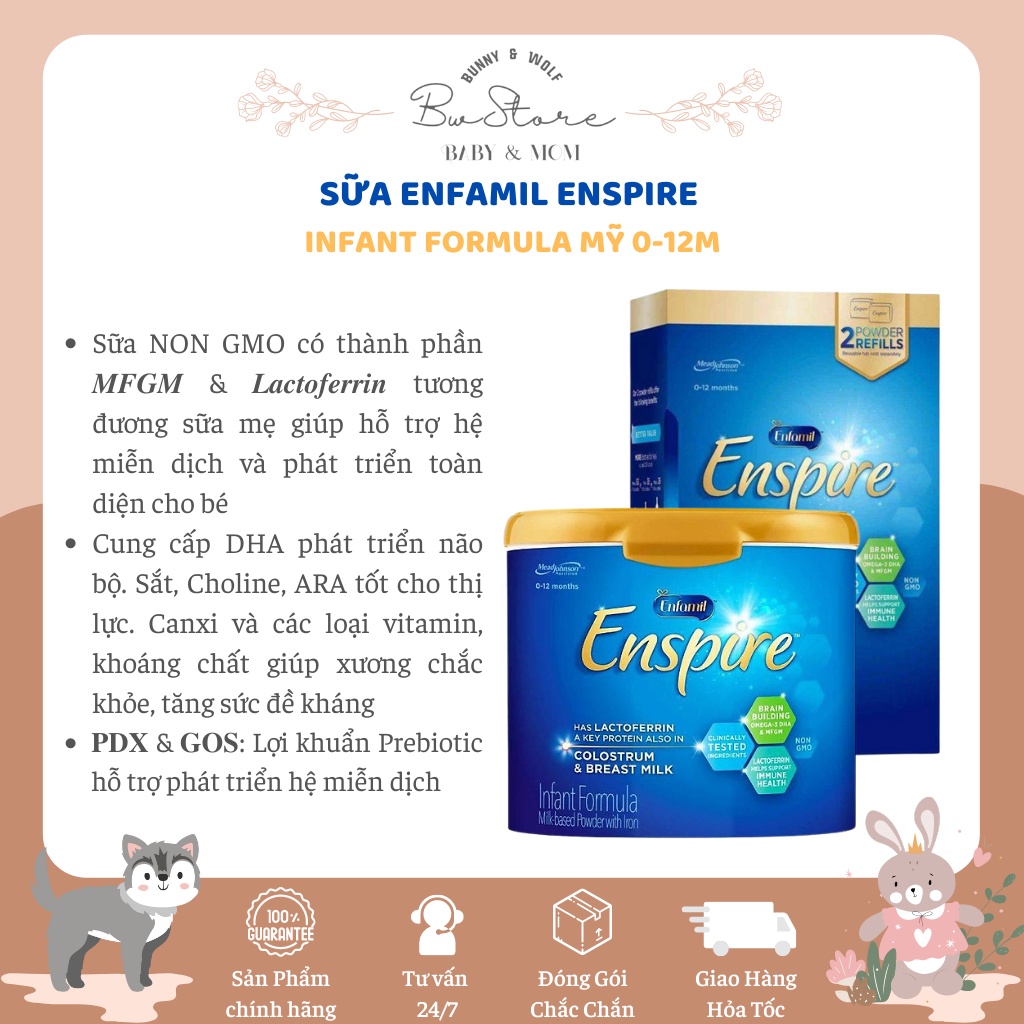 Sữa Bột Enfamil Enspire Infant Formula Mỹ cho bé 0-12m Hộp 204gr/ 581gr /850gr [Date Mới Nhất]