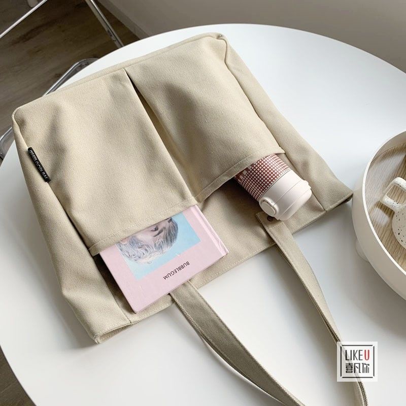 Túi Tote Đeo Vai Vải Canvas Cotton Cỡ Lớn Thiết Kế Đơn Giản Cá Tính