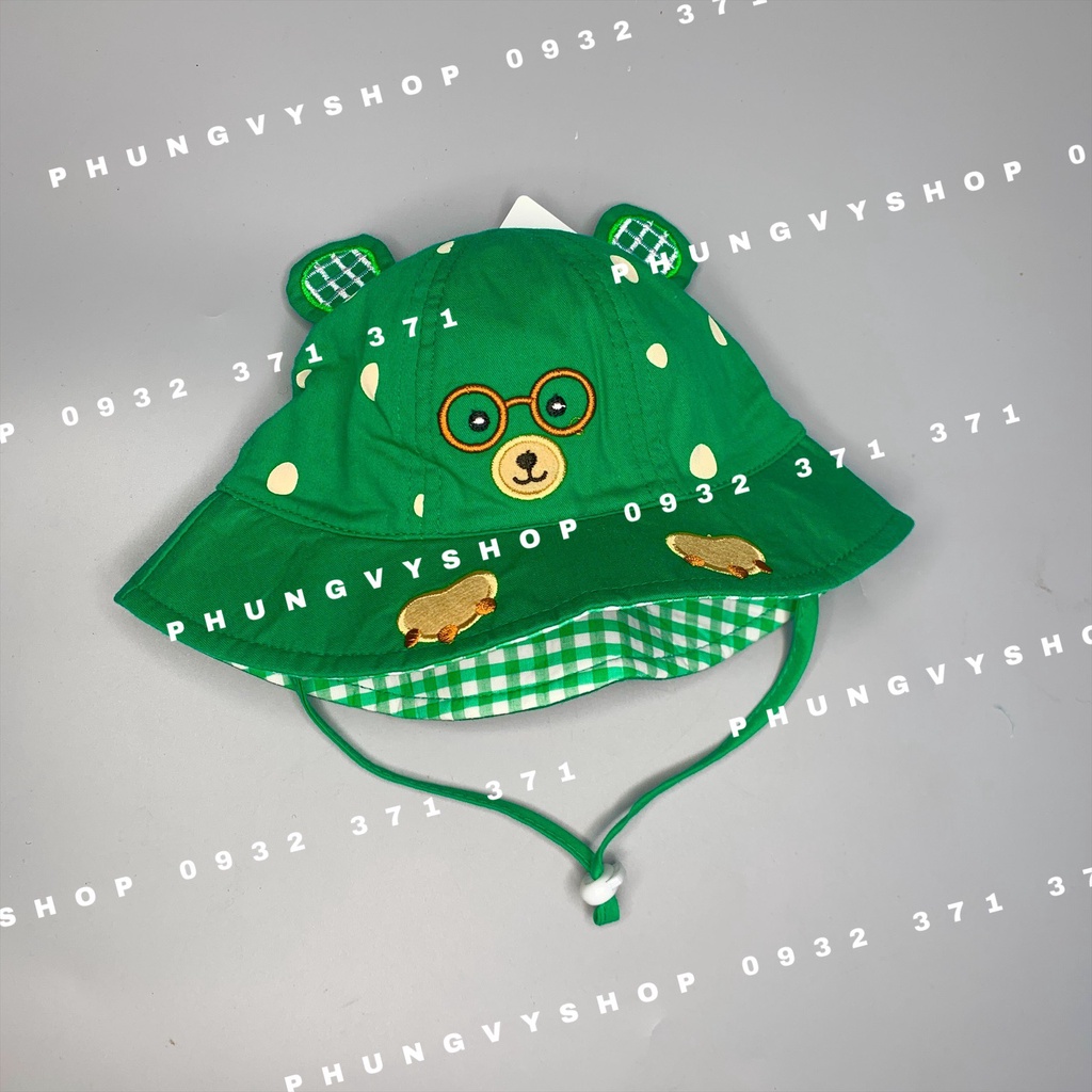 Bé dưới 12 tháng/ Vòng đầu 47cm- Mũ tai bèo vành cực dễ thương BO NHÍ GẤU ĐEO KIẾNG- Nón bucket trẻ em trai gái