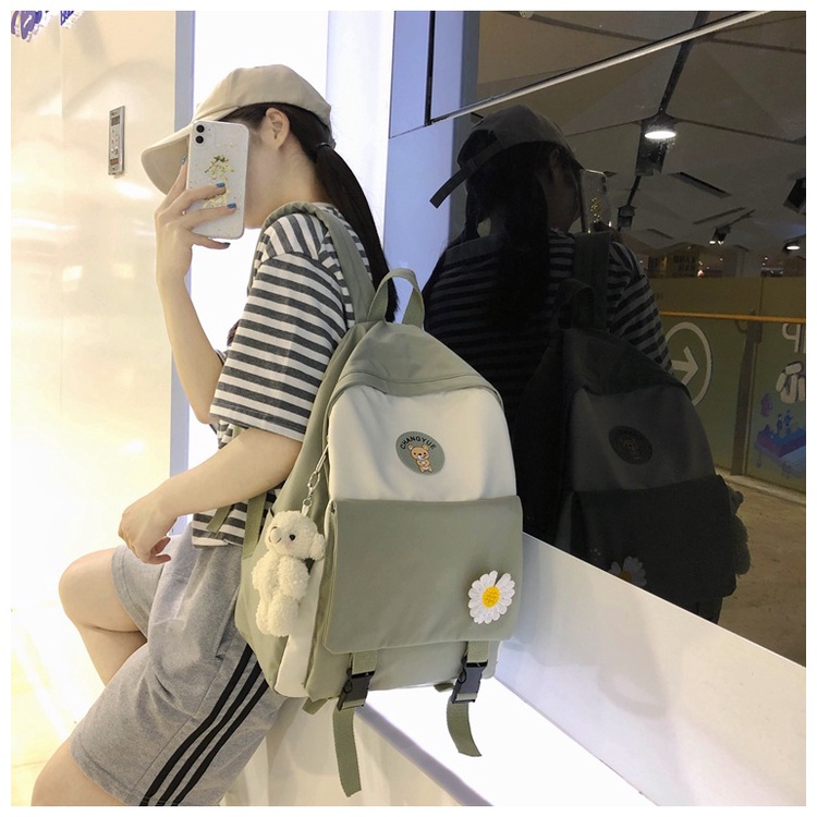 Balo nữ đi học nắp gập kèm móc bông cúc daisy dễ thương đáng yêu giá rẻ R7005