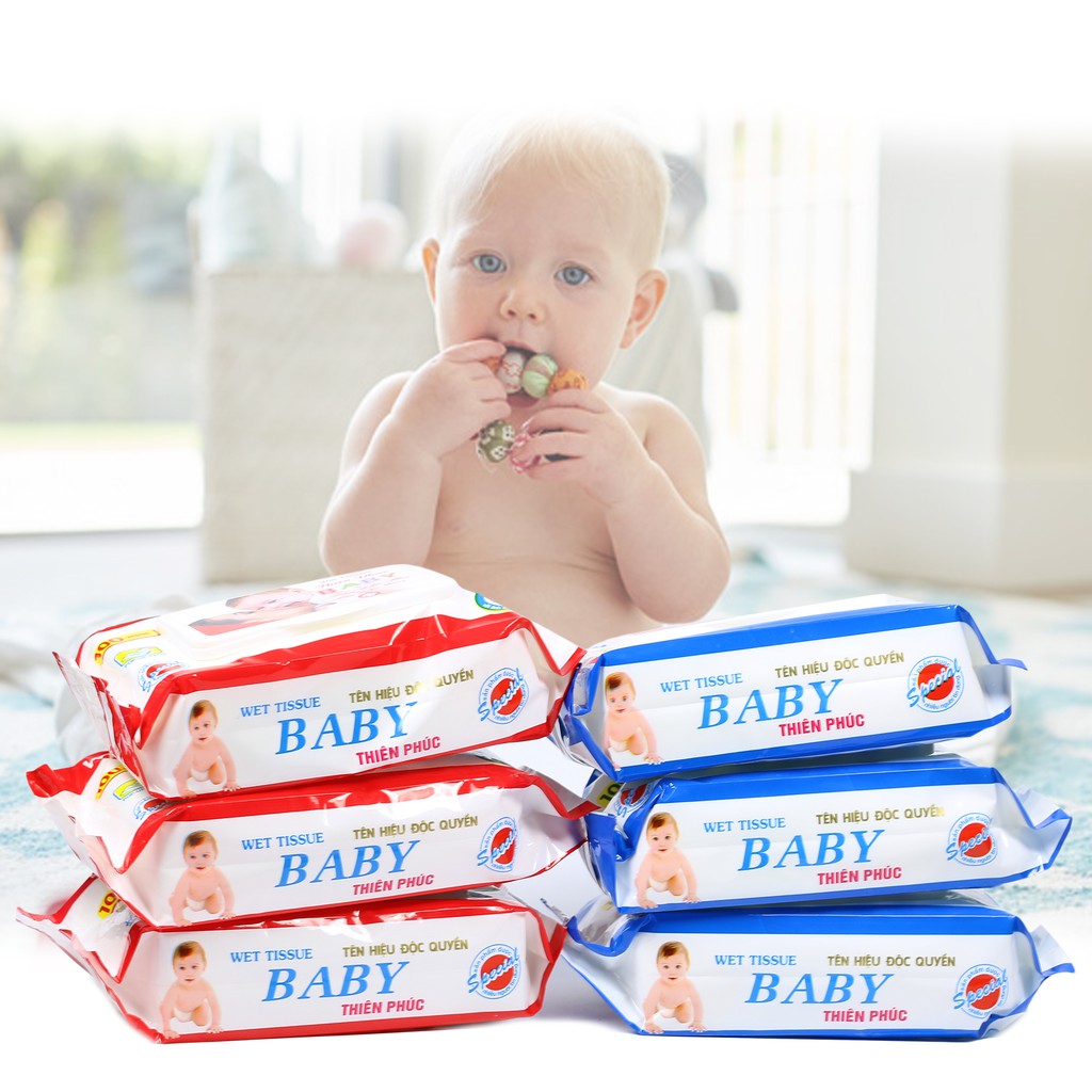 Bộ 3 gói giấy ướt 100 tờ Baby Thiên Phúc