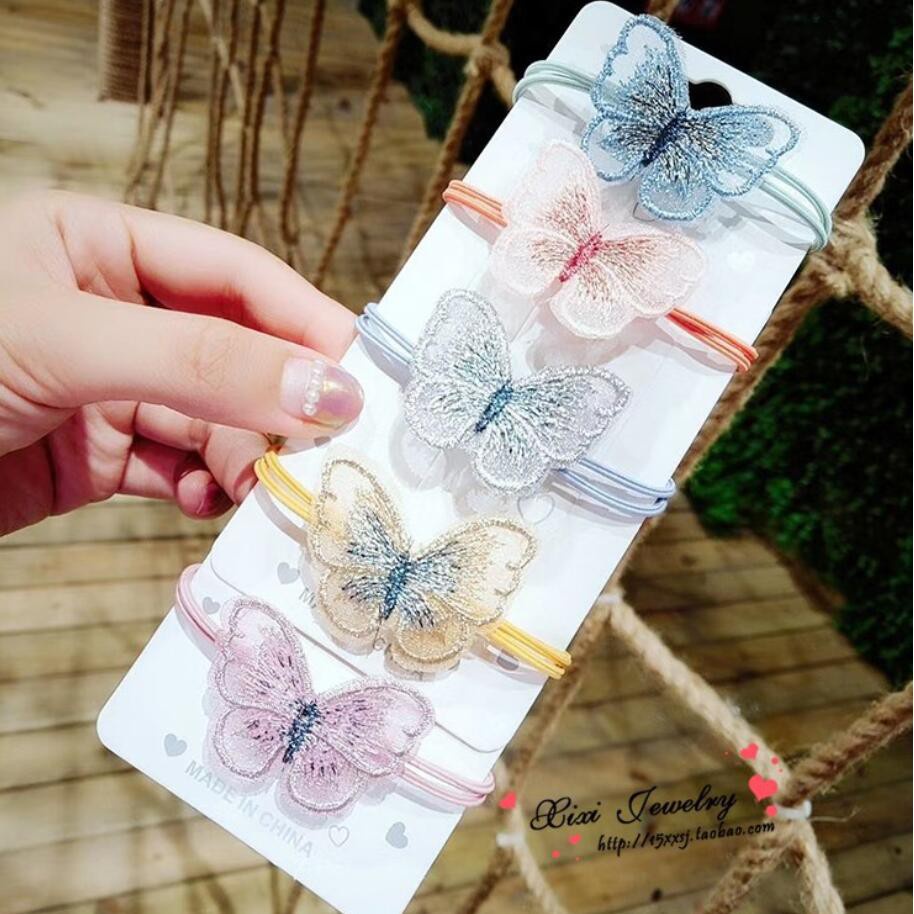 Chun/ Dây Buộc Tóc Bươm Bướm Thêu Chỉ Kim Tuyến Loại Đẹp
