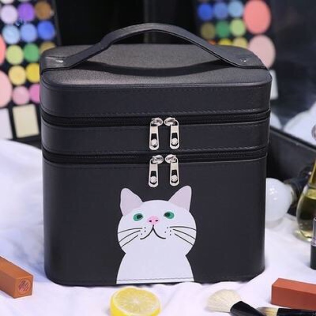 Cốp đựng mỹ phẩm 2 tầng hình mèo dễ thương