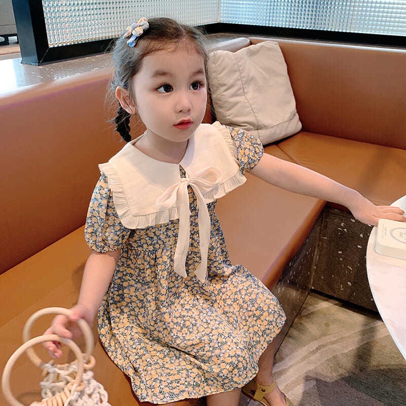 Đầm Công Chúa Cổ Bẻ In Họa Tiết Hoa Nhí Xinh Xắn Thời Trang Hè Phong Cách Hàn Quốc Cho Bé Gái