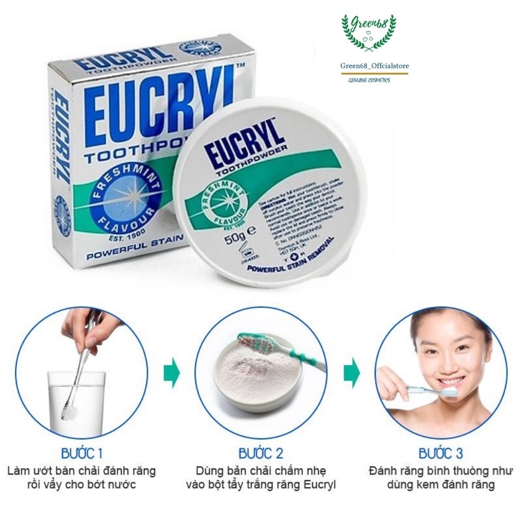 Bột Tẩy Trắng Răng Eucryl Toothpowder Powerful Stain Removal Trắng Răng, Thơm Miệng, Cải Thiện Răng Ê Buốt 50g Key4 Lab