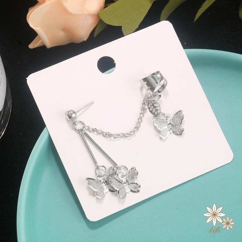 🌸Khuyên kẹp tai thiết kế hình cánh bướm/ nơ/ ngôi sao kiểu chuỗi dài phối tua đính pha lê thanh lịch thời trang cho nữ