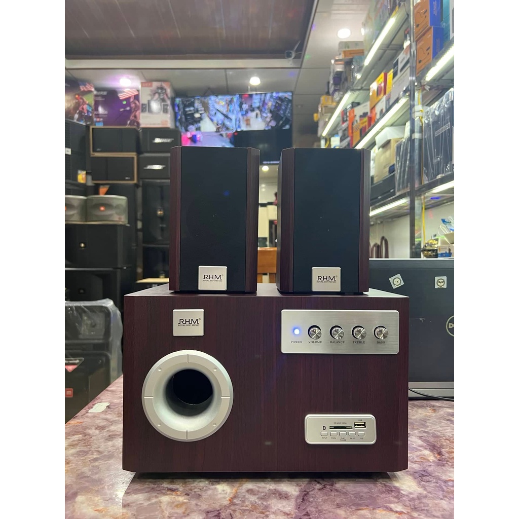 Loa vi tính RHM RM281BT: Có Bluetooth, Công suất lớn 60W, Âm thanh chuẩn, ấm. Vỏ gỗ cao cấp