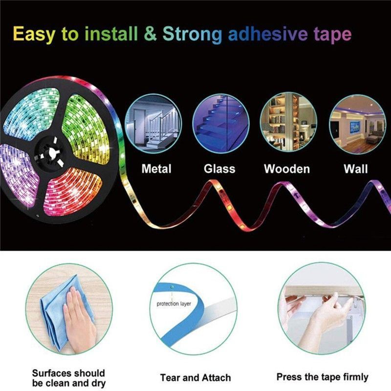 5m/10m Đèn LED Dây Trang Trí RGB Đổi Nhiều Màu Nháy Theo Nhạc Chống Nước, Điều Khiển Trang Trí Cầu Thang, Phòng Ngủ