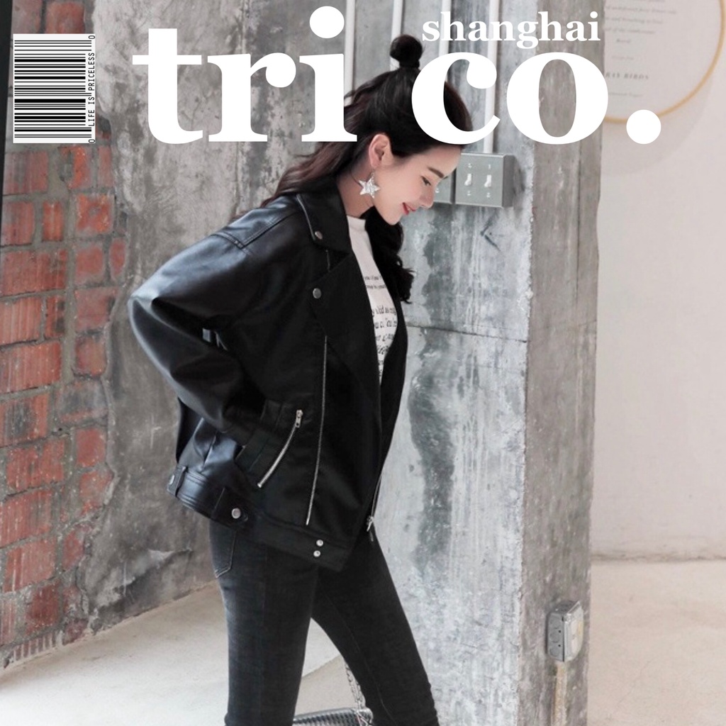 [free gift] Áo Khoác Da Pu Dáng Rộng Phong Cách Hàn Quốc Thời Trang Thu Đông Cho Nữ