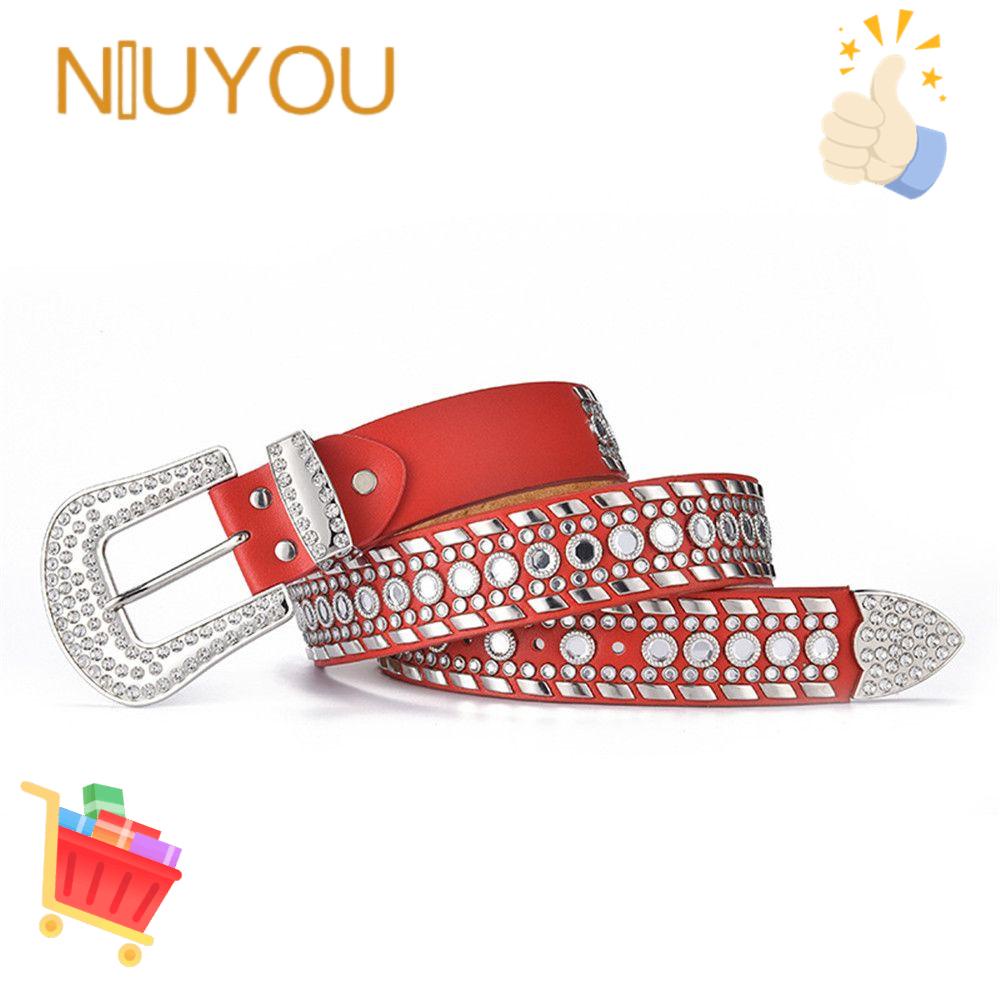 Thắt lưng bản rộng khóa đính đá phong cách punk thời trang thanh lịch cho nữ