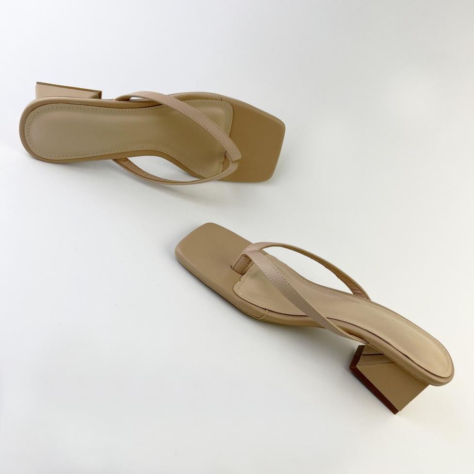 Guốc cao gót xỏ ngón nữ đế vuông p đẹp dáng sandal quai mảnh mũi thời trang công sở HISHOO S0