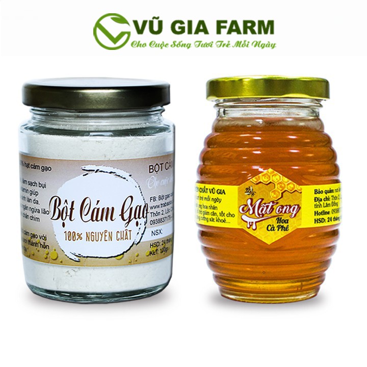 [Mã LTBAUAB14 giảm 7% đơn 99K] Combo Bột Cám Gạo + Mật Ong Hoa Cà Phê - Nguyên Chất Vũ Gia (100ml/gr/hũ)