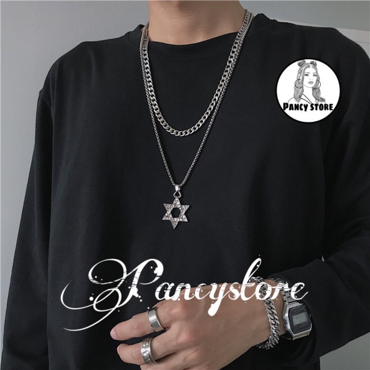dây chuyền vòng cổ dây xích và ngôi sao titan Unisex nam nữ
