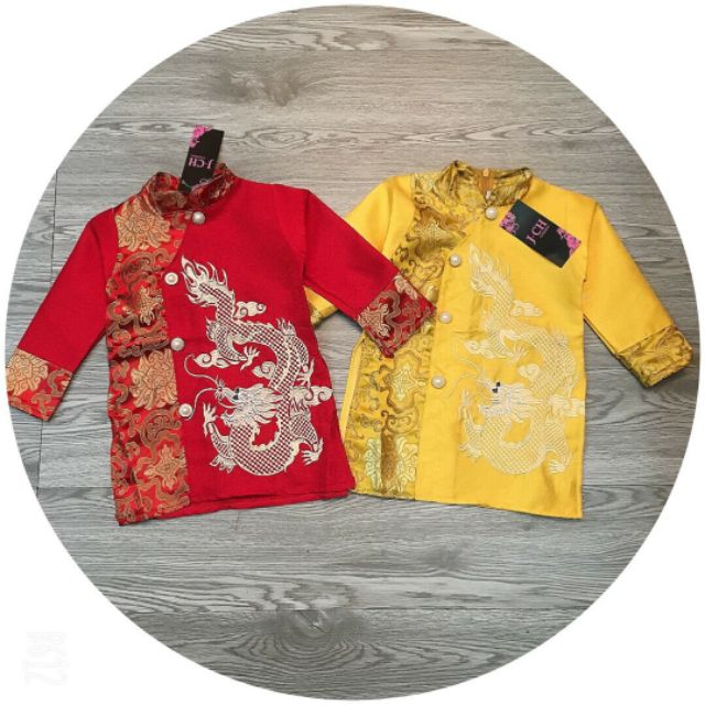 Áo dài cách tân gấm rồng cho bé yêu 9-31kg