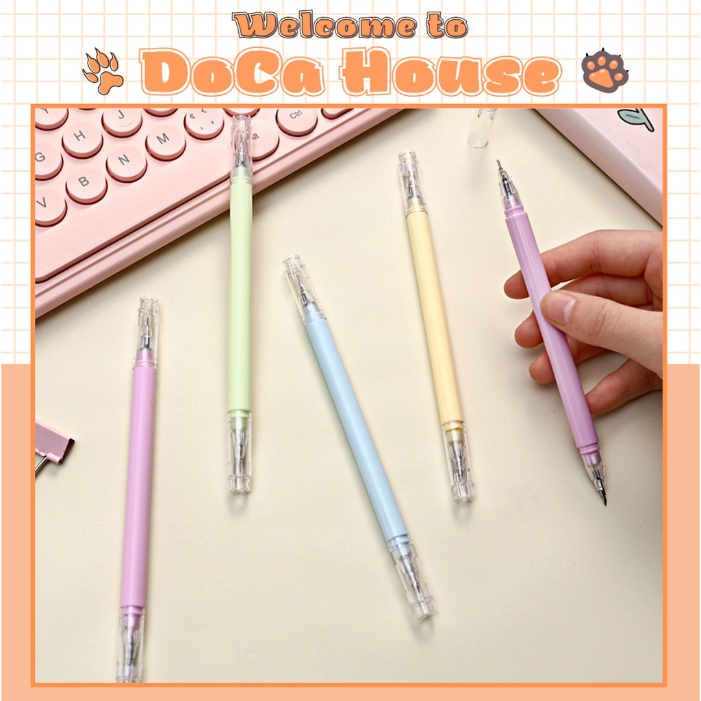 Bút gel mực đen + dao cắt sticker washi tape 2 đầu, bút unbox màu pastel đơn giản dễ thương