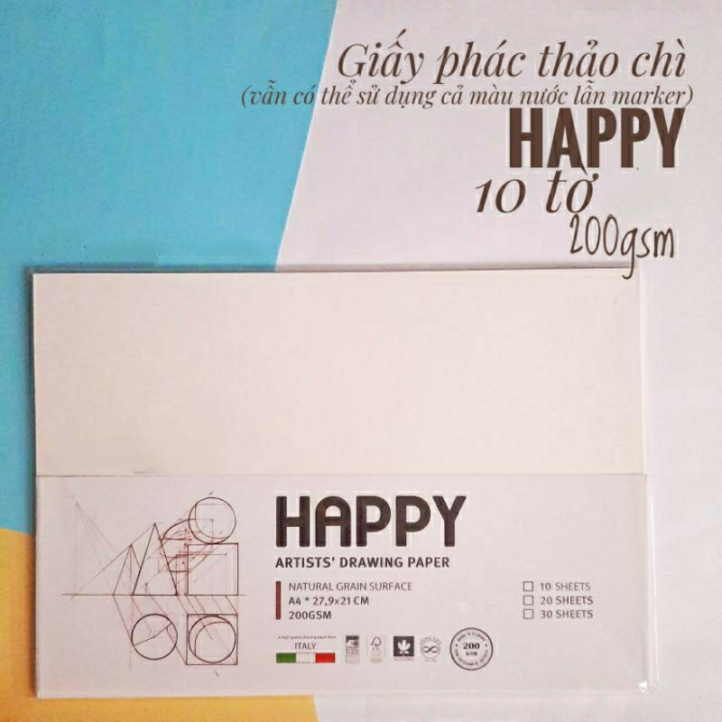 GIẤY VẼ TRANH CHÌ, TRUYỀN  THẦN HAPPY Ý 160,200gsm