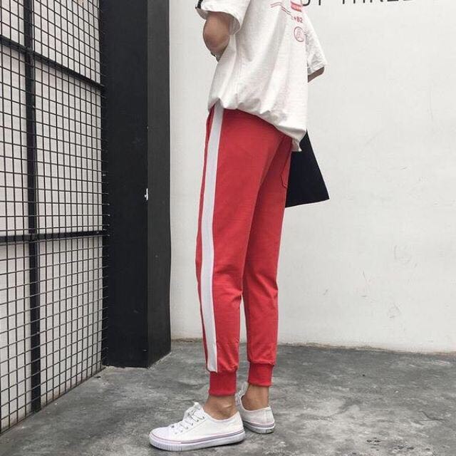 Quần jogger thun nam nữ phối sọc