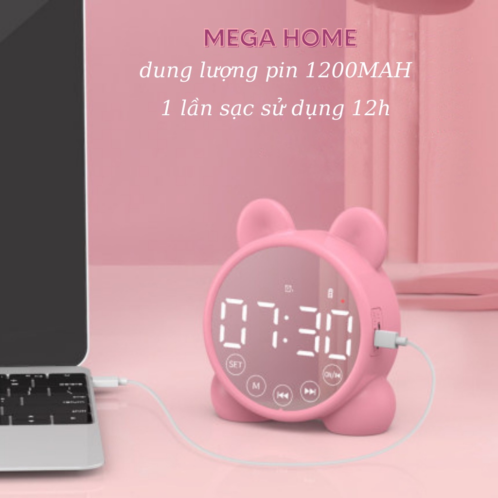 Loa bluetooth đồng hồ báo thức, loa mini nghe nhạc không dây màn hình led soi gương - L01