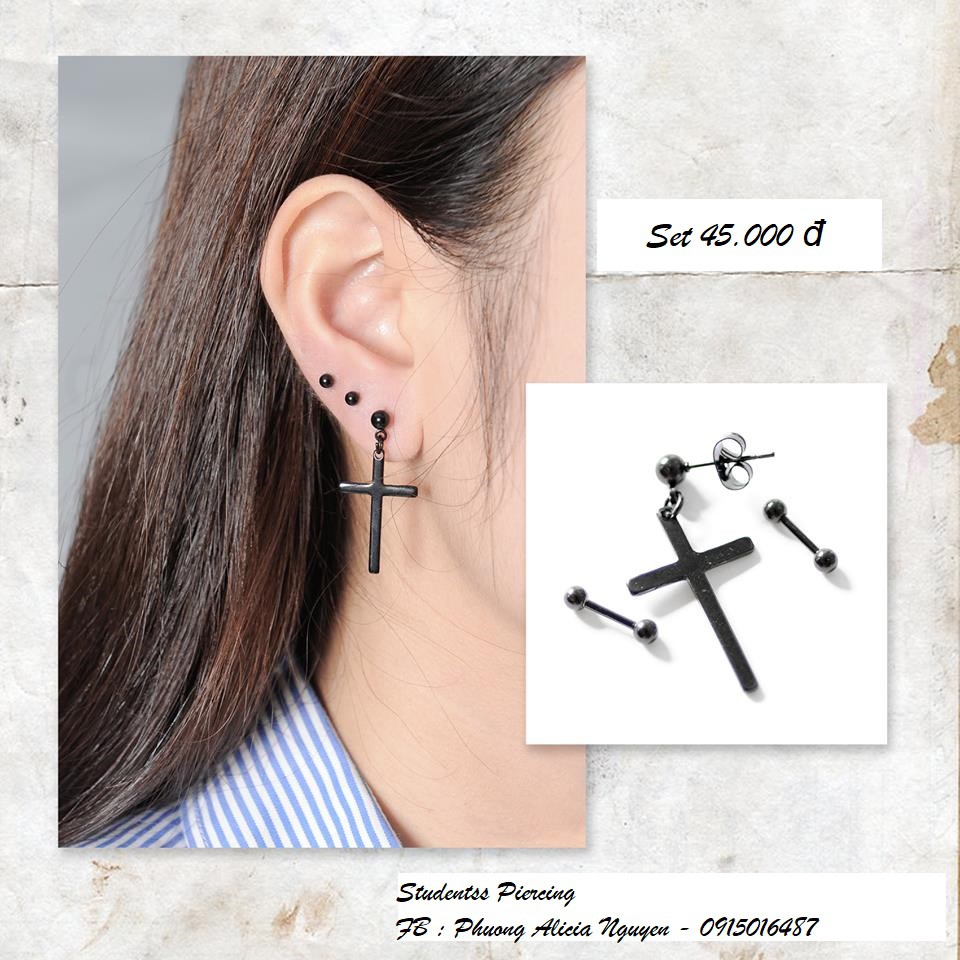 Set khuyên : 1 khuyên thánh giá + 2 khuyên 2 đầu bi